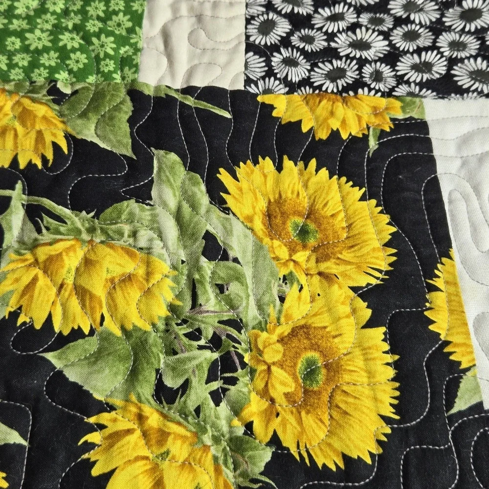 Handmade Cottagecore Quilt Blanket Sunflowers Tractor Child Baby Size‎ 40